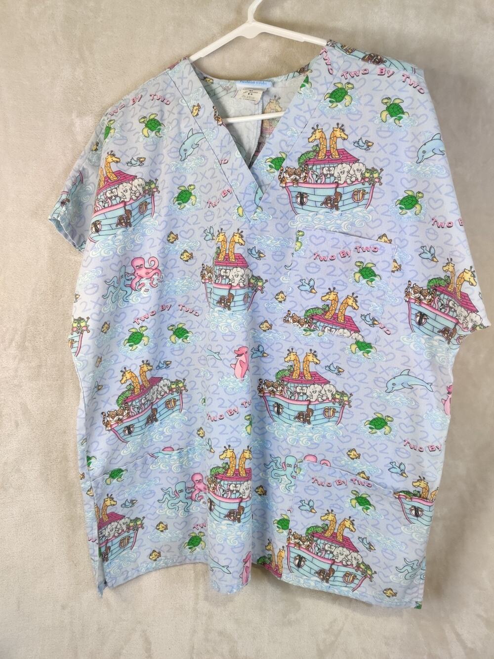 SB Fashion Scrub Top Noah's Ark Women's Size XL